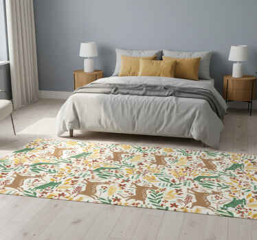 Bedroom vinyl rug with gray deer pattern and yellow flowers - TenStickers