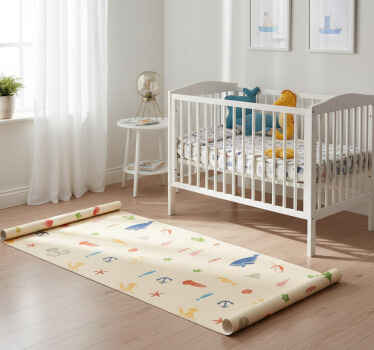 Bedroom vinyl rug with sea creatures on beige - TenStickers