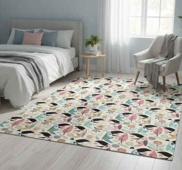 Bedroom vinyl rug in blue nordic pastel leaves - TenStickers