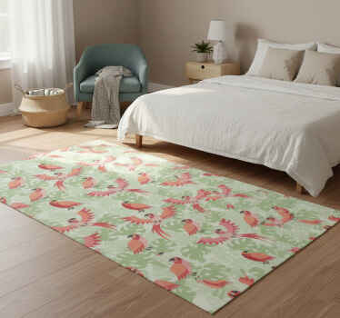 Bedroom vinyl rug with red birds on green leaves - TenStickers