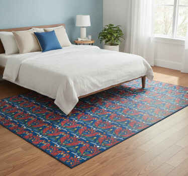 Bedroom vinyl rug with floral design on blue - TenStickers