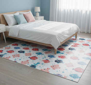 Pink and blue fishes bedroom vinyl rug - TenStickers