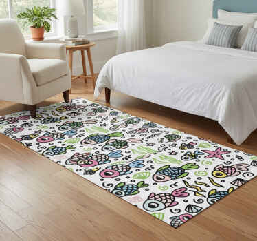 Bedroom vinyl rug with multicolor fish pattern - TenStickers