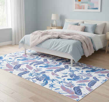 Bedroom vinyl rug with blue and pink birds on leaves - TenStickers