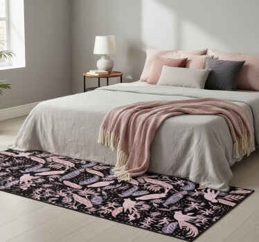 Black and pink birds on leaves bedroom vinyl rug - TenStickers