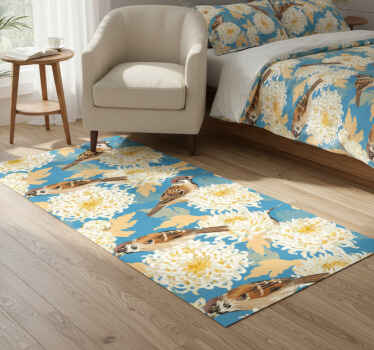 Bedroom vinyl rug aquarella birds and leaves design - TenStickers