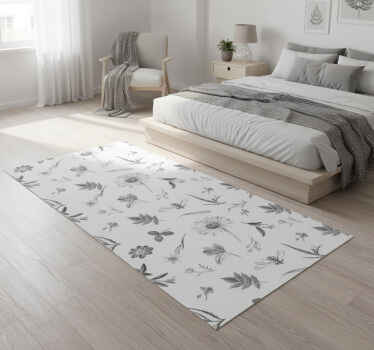 Gray spring flowers bedroom vinyl rug - TenStickers