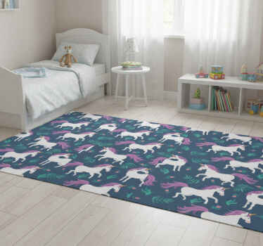Bedroom vinyl rug with flat blue unicorn pattern - TenStickers
