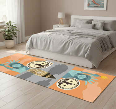 Bedroom vinyl rug featuring nyc and london collage - TenStickers