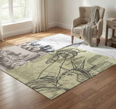 Bedroom vinyl rug vintage old-school nyc collage - TenStickers