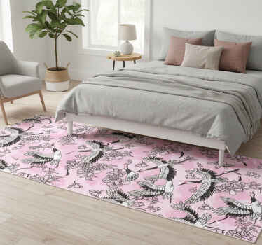 Bedroom vinyl rug with modern pink wild birds pattern - TenStickers