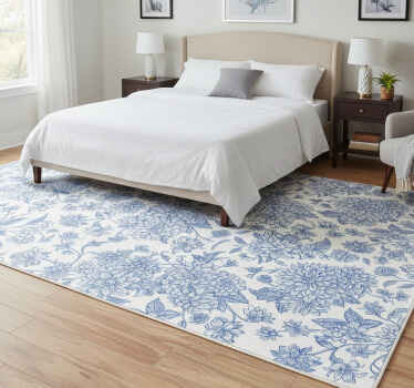 Blue dahlia floral bedroom vinyl rug - TenStickers