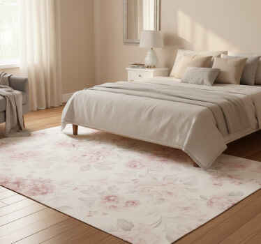 Vintage pink floral design bedroom vinyl rug - TenStickers