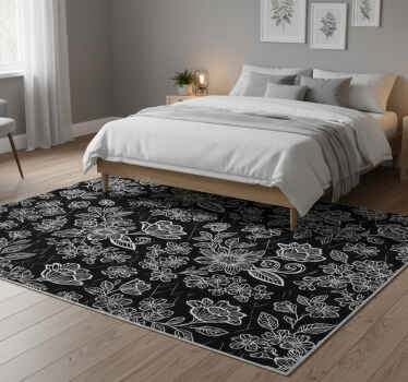 Bedroom vinyl rug in dark floral design - TenStickers