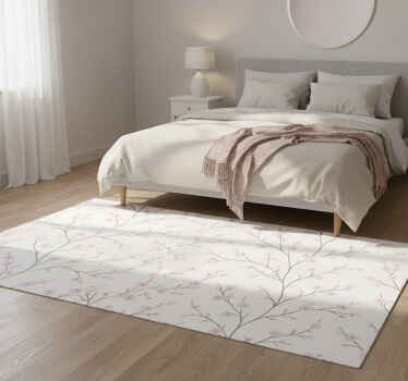 Bedroom vinyl rug grey tree with pink flowers - TenStickers