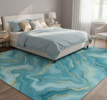 Bedroom vinyl rug in light blue and gold marble - TenStickers