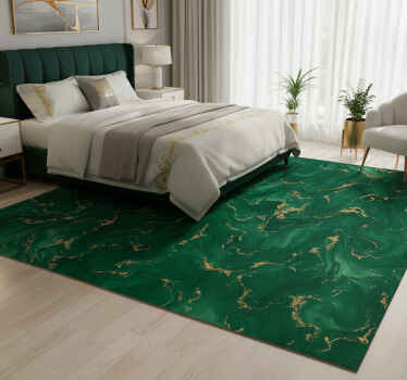 Emerald green with gold marble bedroom vinyl rug - TenStickers