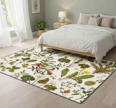 Bedroom vinyl rug with botanical design on white - TenStickers