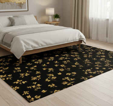 Bedroom vinyl rug dark background with gold flowers - TenStickers