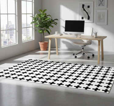 Geometric vinyl rug in black and white crosses - TenStickers