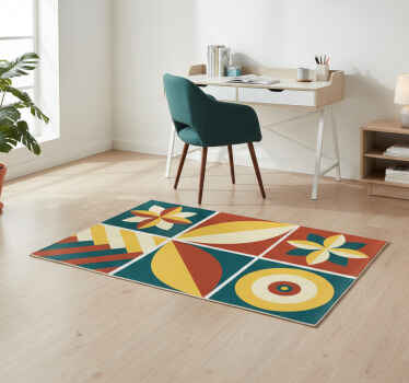 Geometric vinyl rug in green and orange pattern - TenStickers