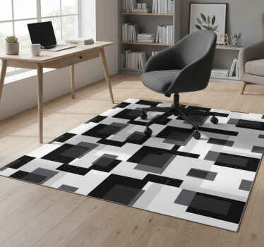 Geometric vinyl rug in black and white blocks - TenStickers