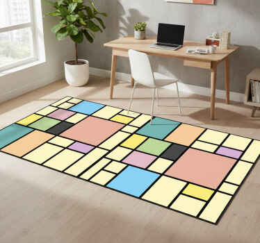 Geometric vinyl rug in patchwork color blocks - TenStickers