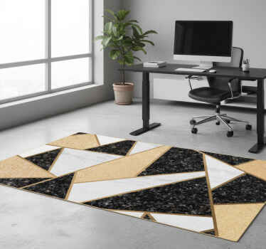 Geometric vinyl rug in black and white marble tiles - TenStickers