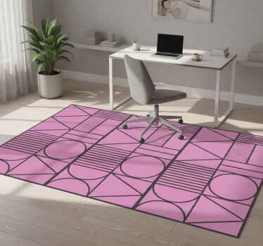 Geometric vinyl rug in pink and grey color block - TenStickers
