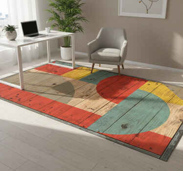 Geometric vinyl rug geometry with wood - TenStickers