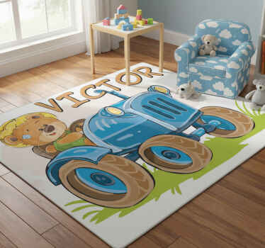 Kids vinyl rug personalized tractor design - TenStickers