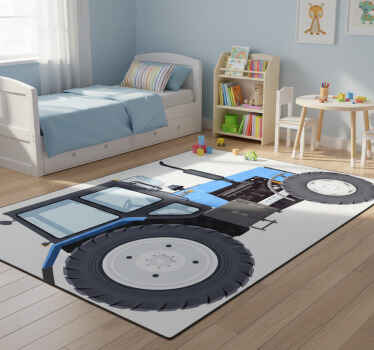 Kids vinyl rug blue modern tractor - TenStickers