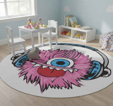 Kids vinyl rug pink fluffy monster - TenStickers