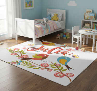 Kids vinyl rug spring birds personalized - TenStickers