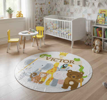 Kids vinyl rug featuring personalized welcoming animals - TenStickers