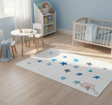 Kids vinyl rug with blue stars and bird design - TenStickers
