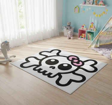 Kids vinyl rug skull with ribbon design - TenStickers
