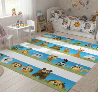 Kids vinyl rug stripes with animals - TenStickers