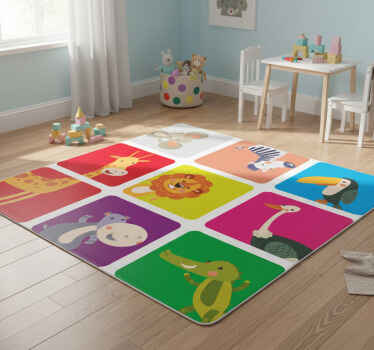 Kids vinyl rug colorful animal tiles - TenStickers