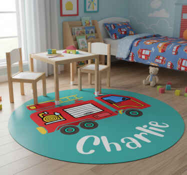 Alfombra de vinilo infantil camión de bomberos personalizado - TenVinilo
