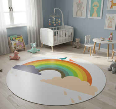 Vinyl tapijt kind vogels op regenboog - TenStickers