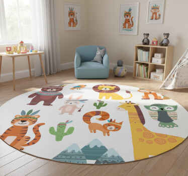 Alfombra de vinilo infantil animales tribales divertidos - TenVinilo