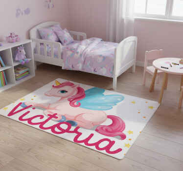 Kids vinyl rug funny pink cheerful unicorn - TenStickers