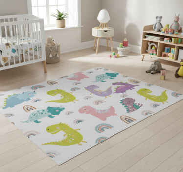 Vinyl tapijt slaapkamer nordic dinosaurussen met regenbogen - TenStickers
