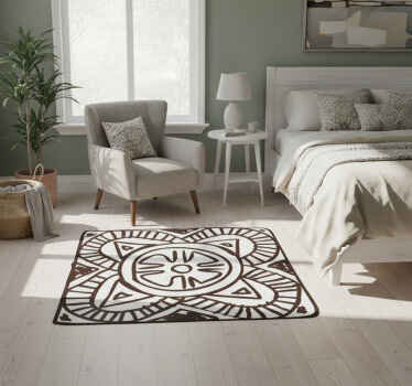 Vinyl tapijt slaapkamer vierkant etnisch bloemenmotief - TenStickers