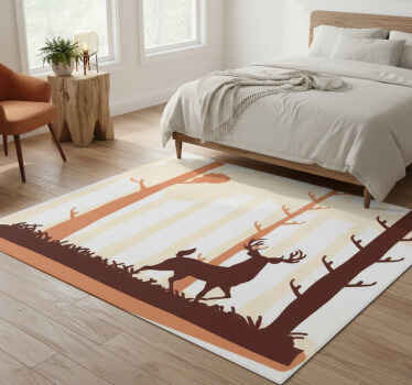 Vinyl tapijt slaapkamer bos en hert illustratie - TenStickers