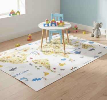 Alfombra vinílica mapamundi fauna del mundo - TenVinilo