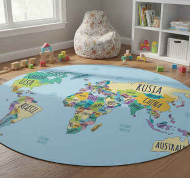 Alfombra vinílica mapamundi mapa político mundial - TenVinilo