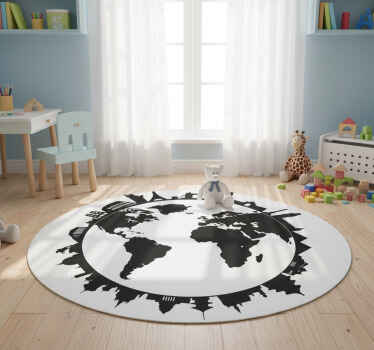 Alfombra vinílica mapamundi con monumentos del mundo - TenVinilo