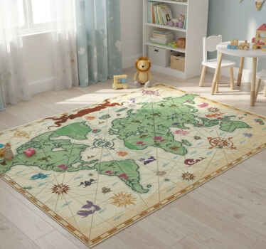 World map vinyl rug classic children's map vinyl - TenStickers